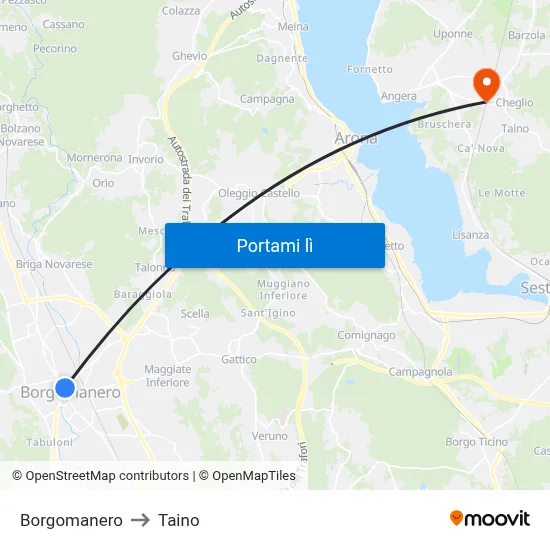 Borgomanero to Taino map
