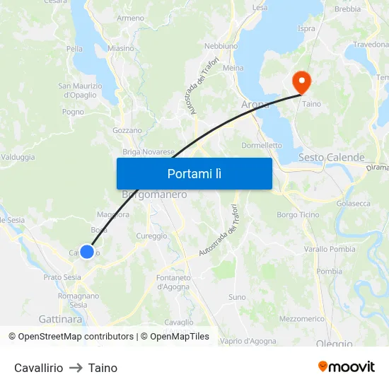 Cavallirio to Taino map