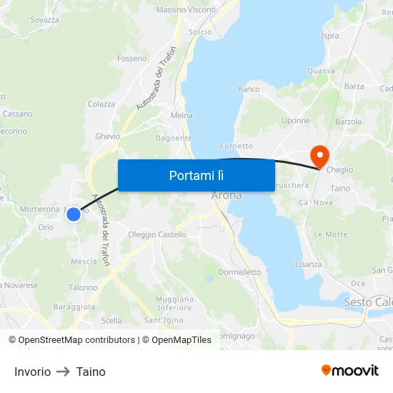 Invorio to Taino map