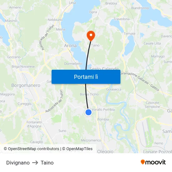Divignano to Taino map