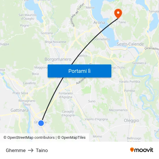 Ghemme to Taino map