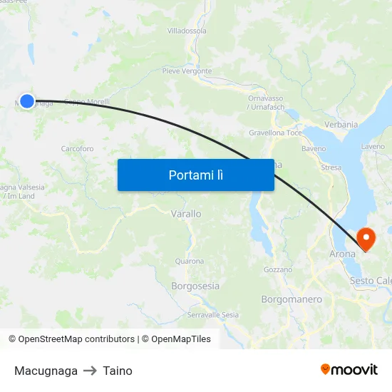 Macugnaga to Taino map