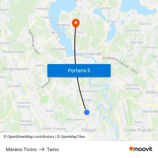 Marano Ticino to Taino map