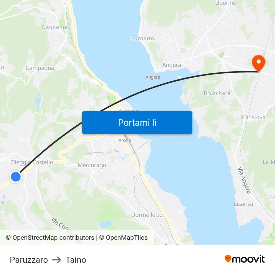 Paruzzaro to Taino map