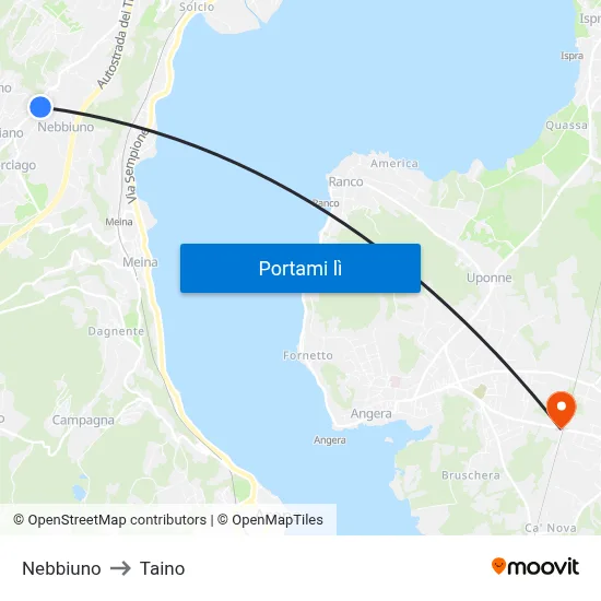 Nebbiuno to Taino map