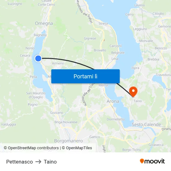 Pettenasco to Taino map