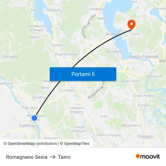 Romagnano Sesia to Taino map