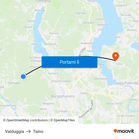 Valduggia to Taino map