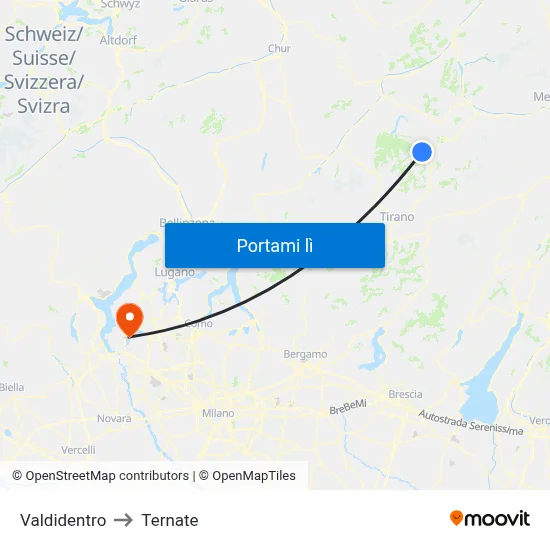 Valdidentro to Ternate map