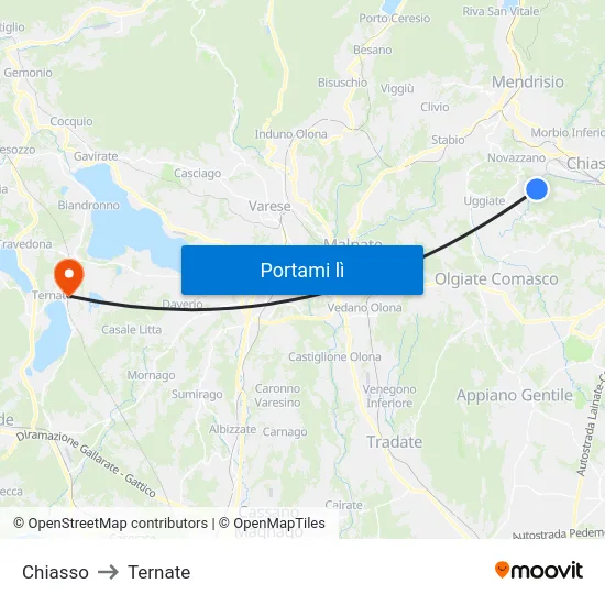 Chiasso to Ternate map