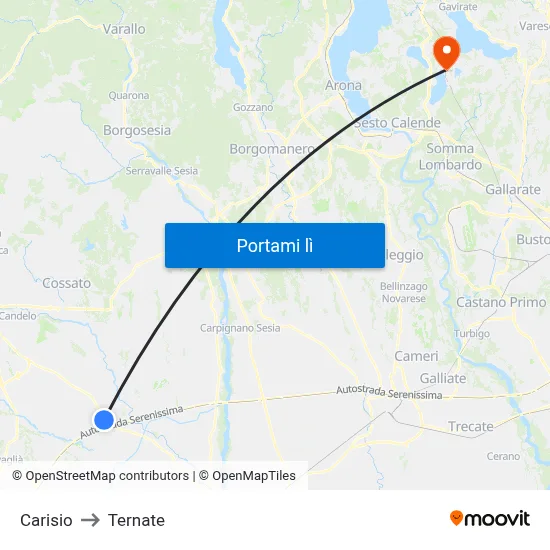 Carisio to Ternate map