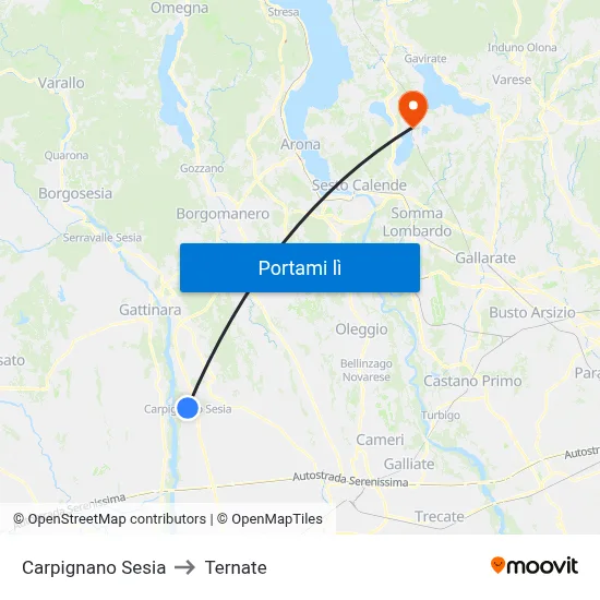 Carpignano Sesia to Ternate map