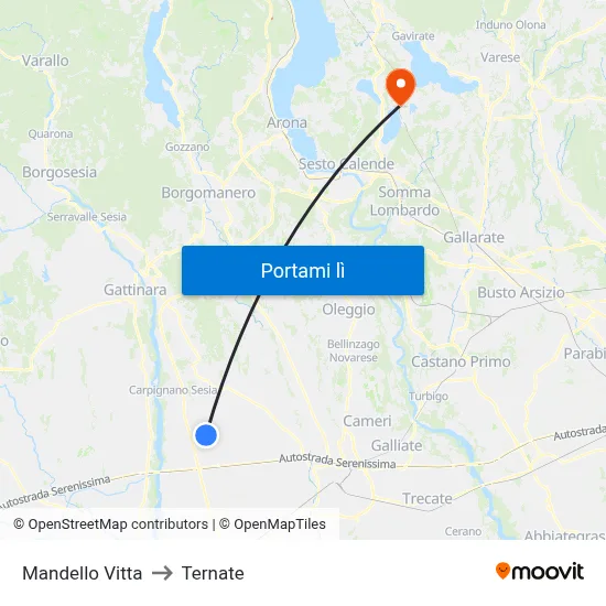 Mandello Vitta to Ternate map