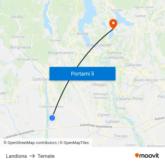 Landiona to Ternate map