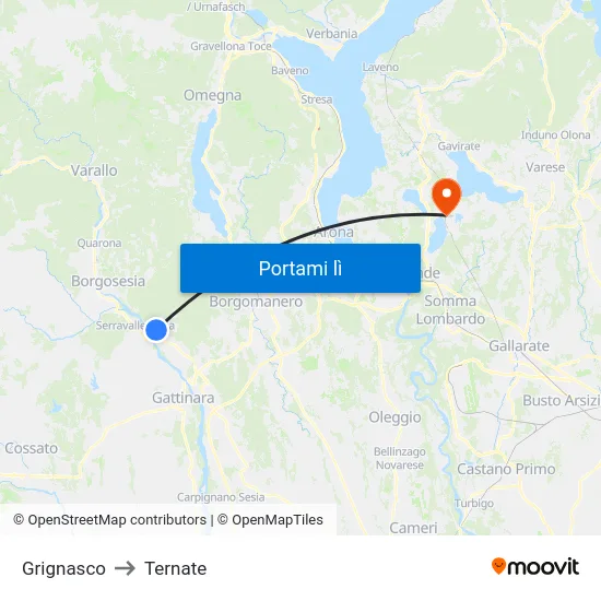 Grignasco to Ternate map
