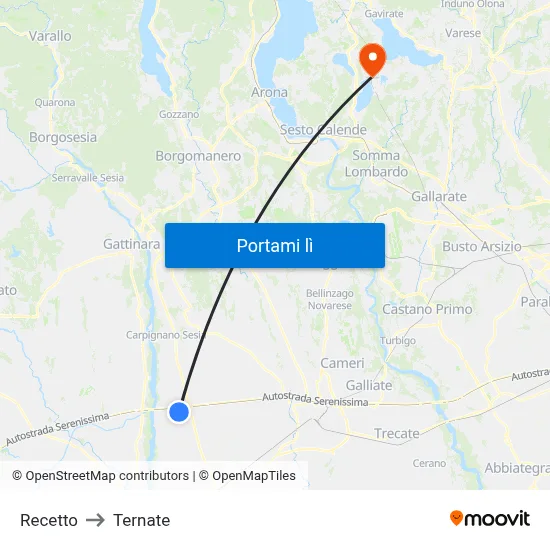 Recetto to Ternate map