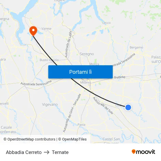 Abbadia Cerreto to Ternate map
