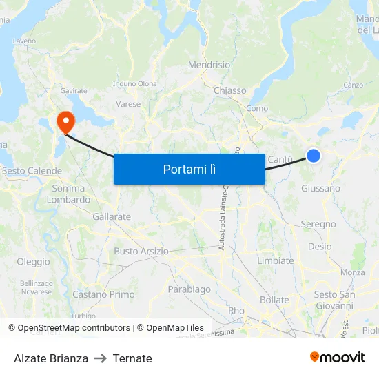 Alzate Brianza to Ternate map