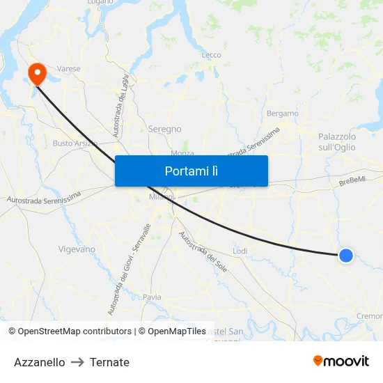 Azzanello to Ternate map