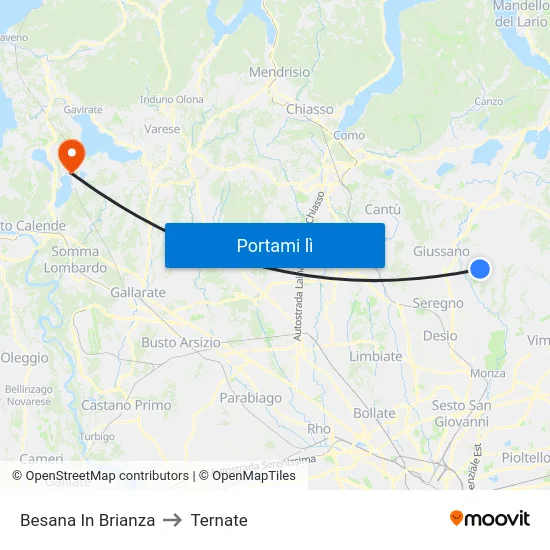 Besana In Brianza to Ternate map
