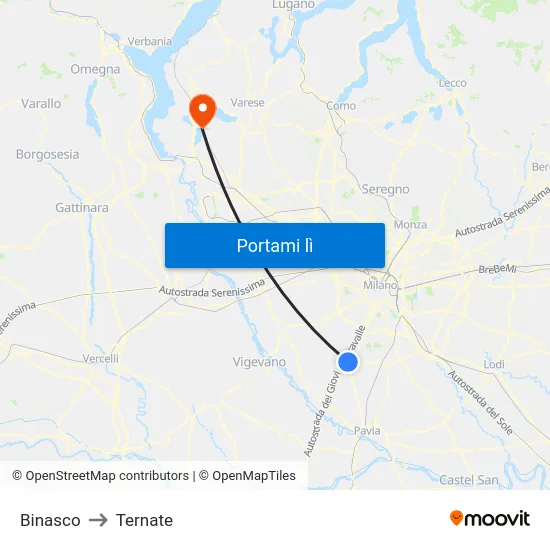 Binasco to Ternate map