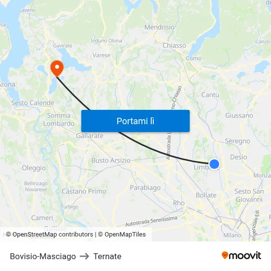 Bovisio-Masciago to Ternate map