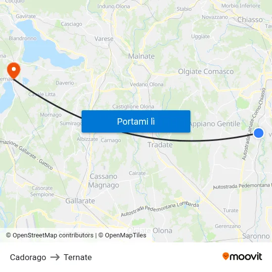 Cadorago to Ternate map