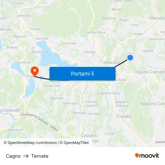 Cagno to Ternate map