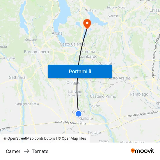 Cameri to Ternate map
