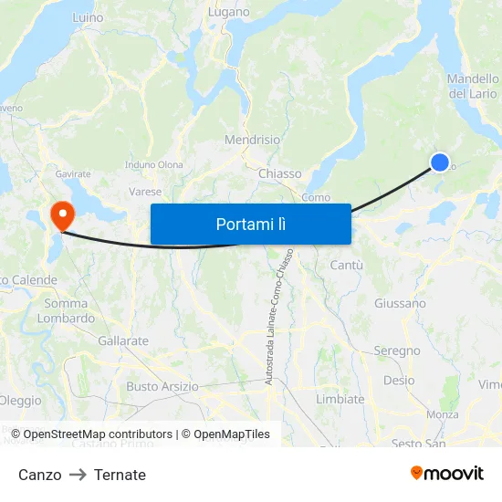 Canzo to Ternate map
