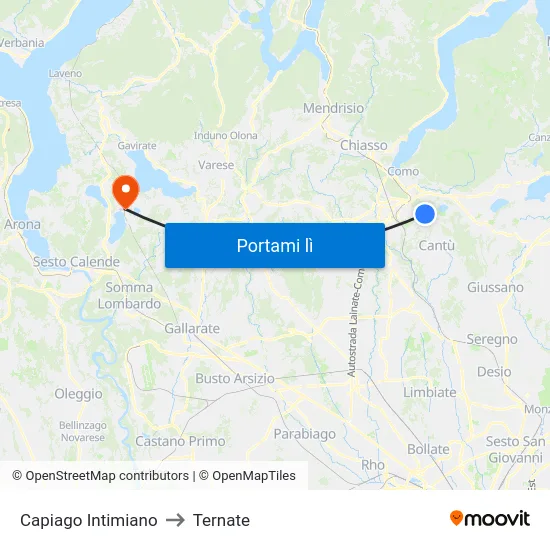 Capiago Intimiano to Ternate map