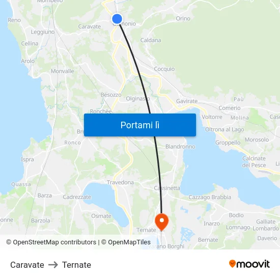 Caravate to Ternate map