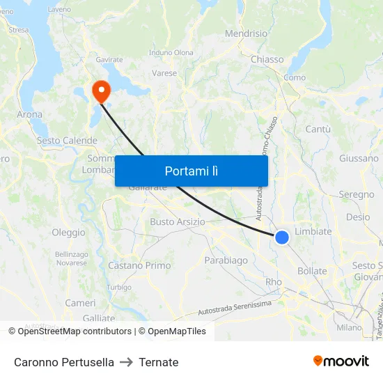 Caronno Pertusella to Ternate map