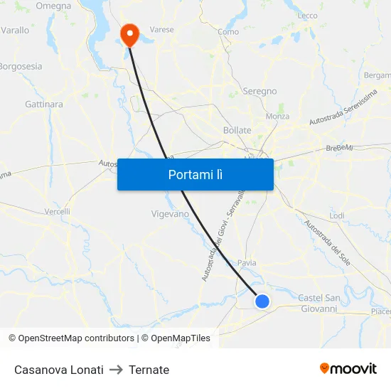 Casanova Lonati to Ternate map