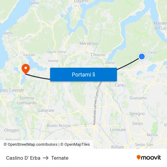Caslino D' Erba to Ternate map