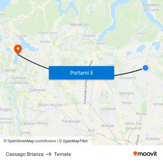 Cassago Brianza to Ternate map