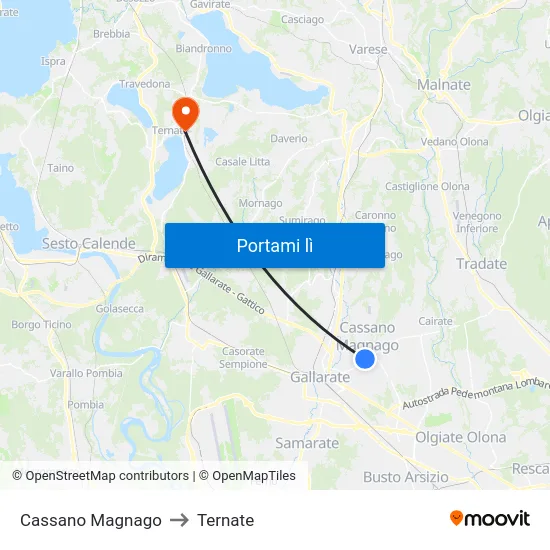 Cassano Magnago to Ternate map