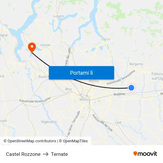 Castel Rozzone to Ternate map