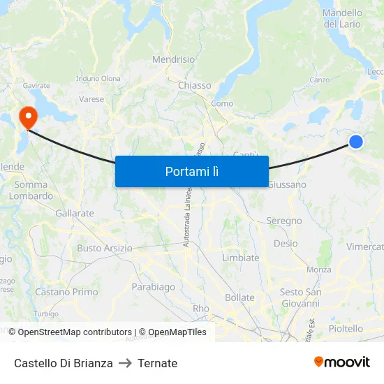 Castello Di Brianza to Ternate map