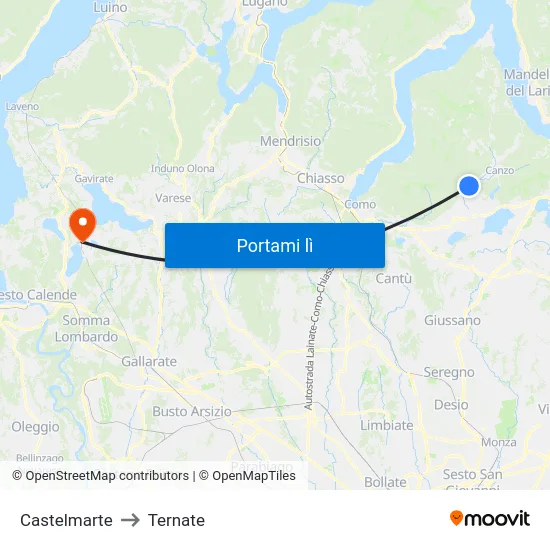 Castelmarte to Ternate map