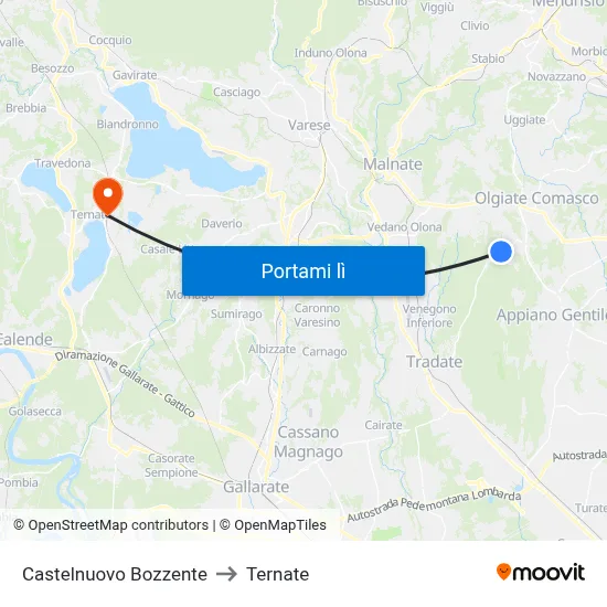 Castelnuovo Bozzente to Ternate map