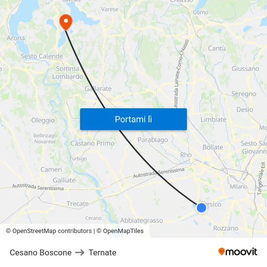 Cesano Boscone to Ternate map