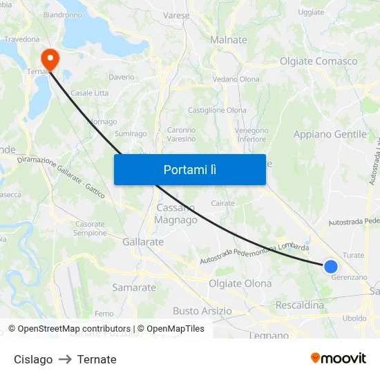 Cislago to Ternate map