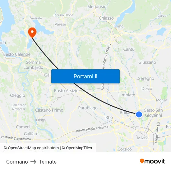 Cormano to Ternate map