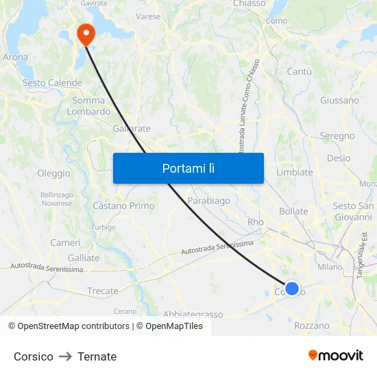 Corsico to Ternate map