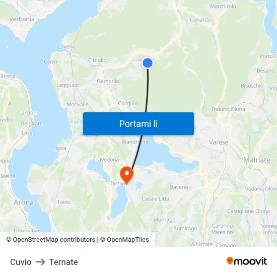 Cuvio to Ternate map