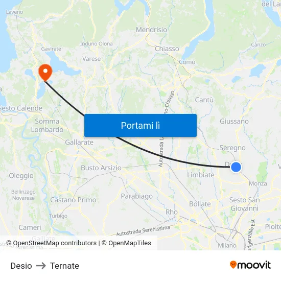 Desio to Ternate map