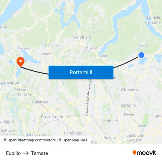 Eupilio to Ternate map