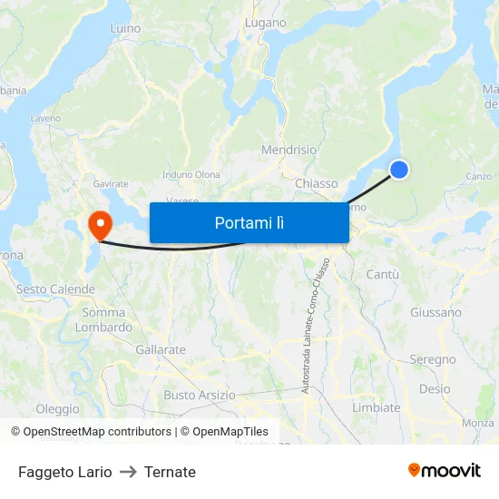 Faggeto Lario to Ternate map