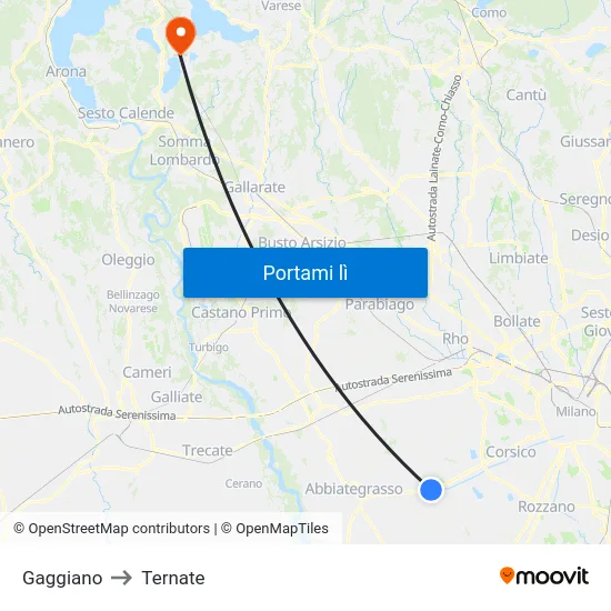 Gaggiano to Ternate map